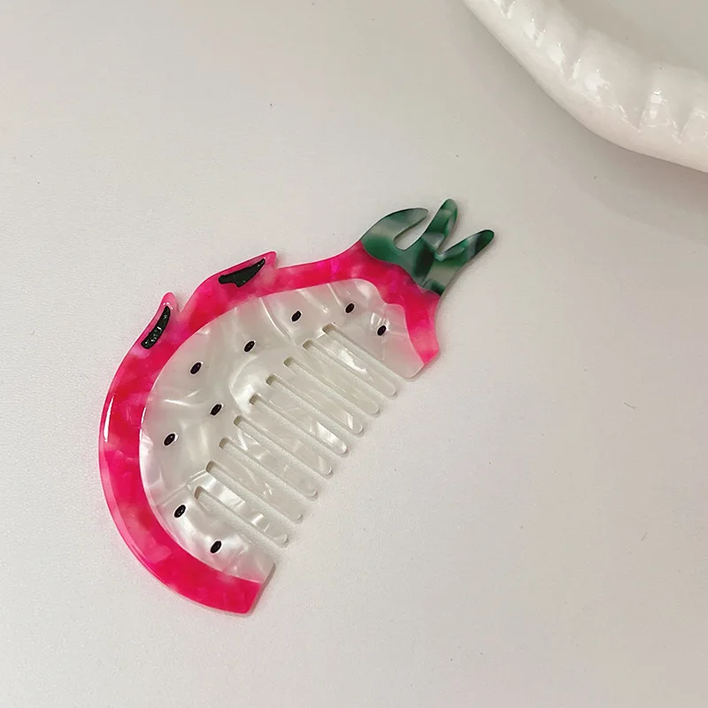 Acetate Wide Toothed Acetate Comb Fruit Design Cartoon Fruit Hair Care Comb Anti-static Massage Function Salon Comb
