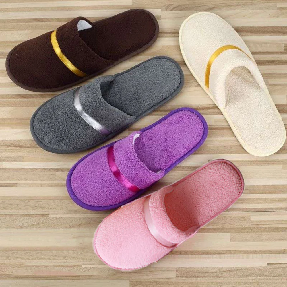 Winter Warm Coral Fleece Slippers Soft Plush Travel Hotel Slippers Non-Slip Indoor Home Fur Guest Use Shoes For Men Women