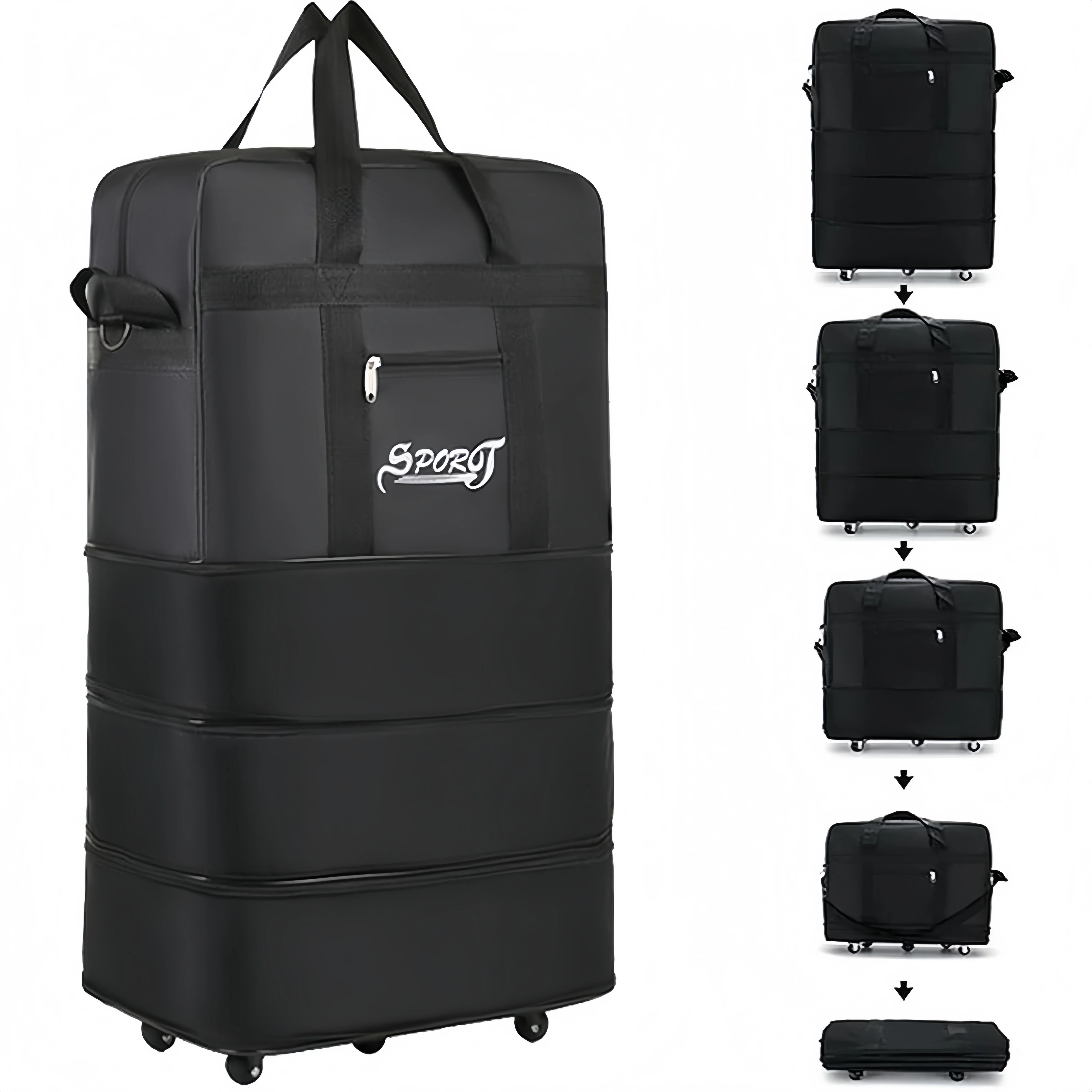Expandable Rolling Duffel Bag Suitcases with Wheels, Foldable Luggage Bag | Sturdy Handle, Durable Fabric, Rolling Travel Bag Duffel Bag for Men Women