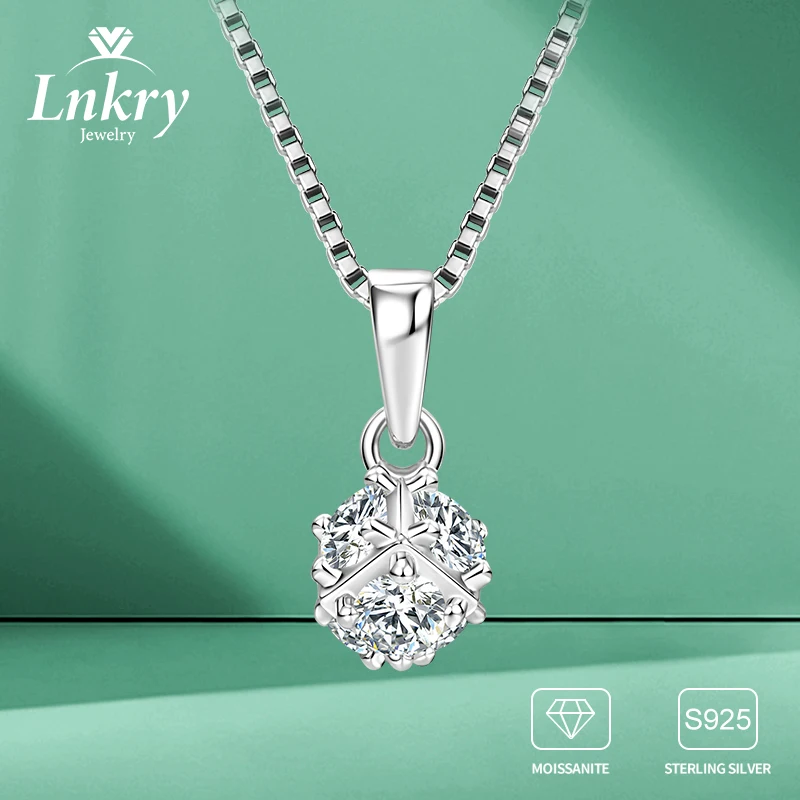 

Lnkry Collier Argent 925 Sterling Silver Geometric Pendant Necklace Round Cut 3mm Moissanite Necklaces for Women Engagement Gift
