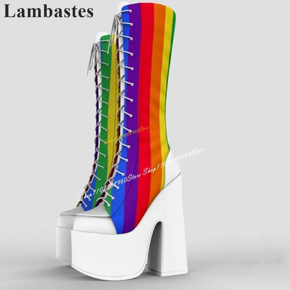 

Stylish Iridescence Cross Tied Platform Boots Chunky High Heel Shoes For Women Pointed Toe 2024 Fashionable Zapatos Para Mujere