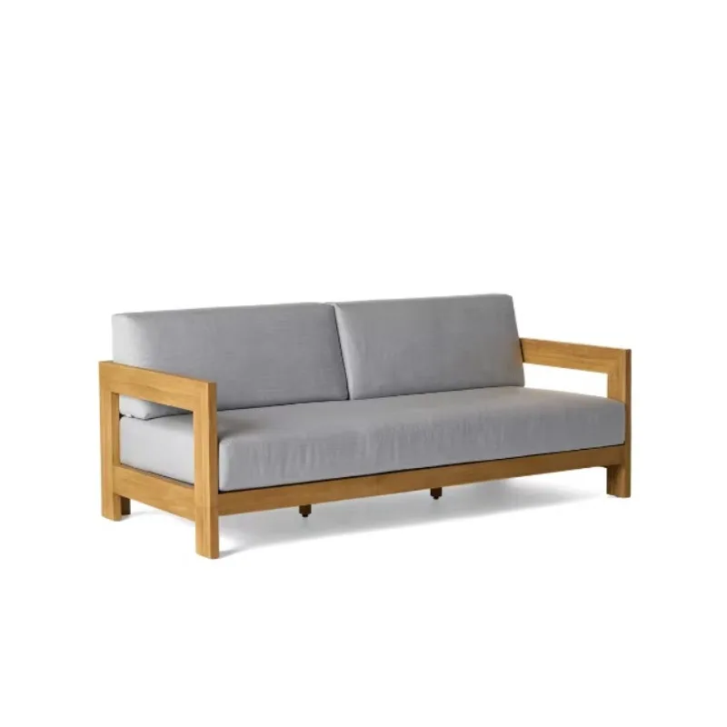 Solid Teak Wood Tropical Outdoor 3 Seater Garden Sofa Durable Waterproof Cushions Eco-Friendly Villa Hotel Living Room Patio