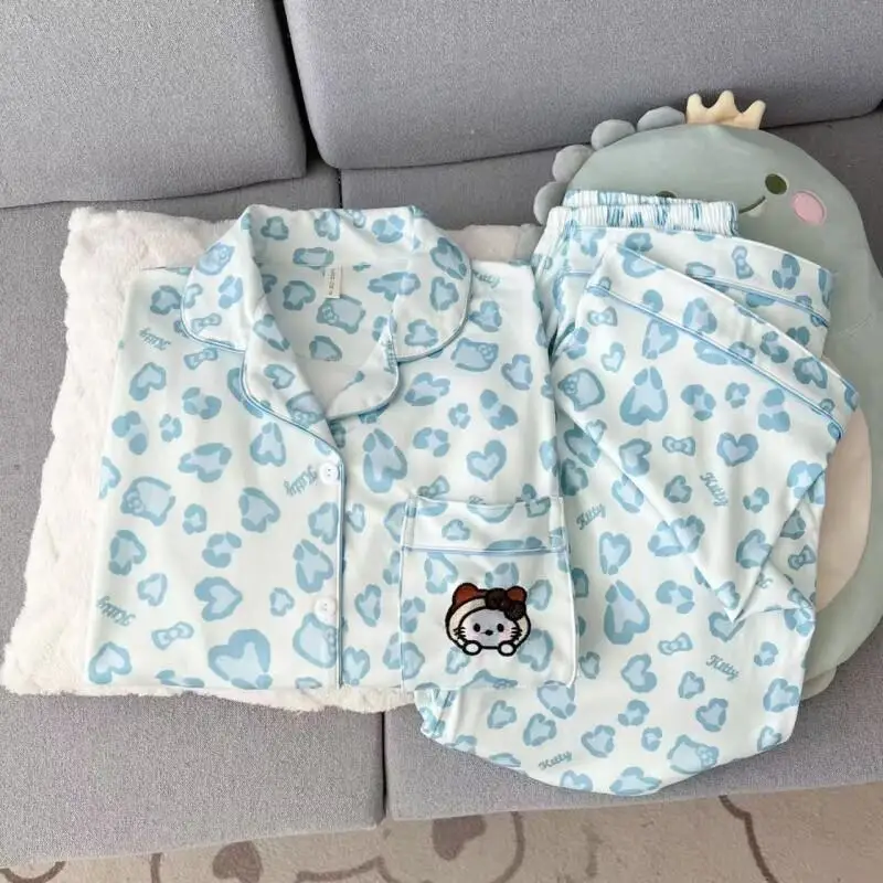 

Комплект домашней одежды Sanrio Hello Kitty с леопардовым принтом, флисовый, для улицы, зимний, новый, с длинными рукавами, теплый, с мультяшным рисунком, пижама