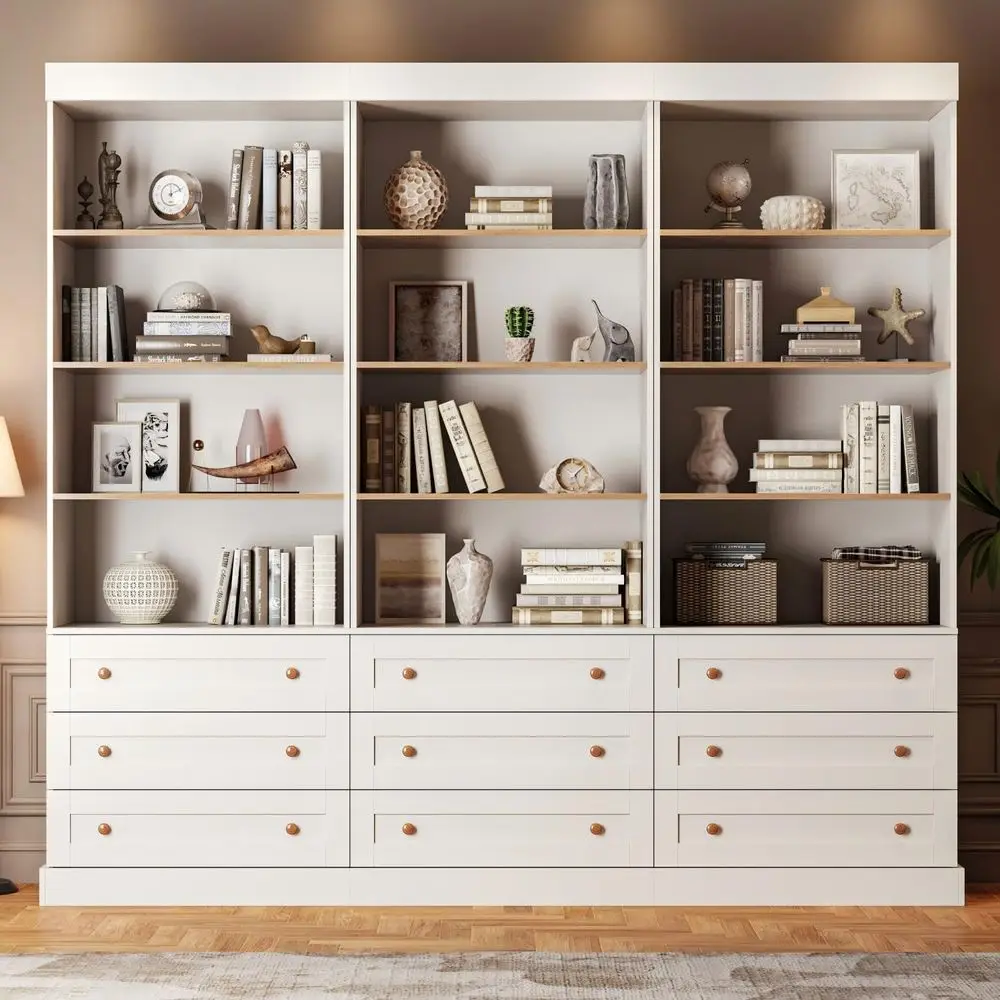 

71 Tall Armhouse Bookcases, Adjustable Shelves, 3-Tier Wooden Storage Cabinet for Living Room, Kitchen, Home Office, Dining Room