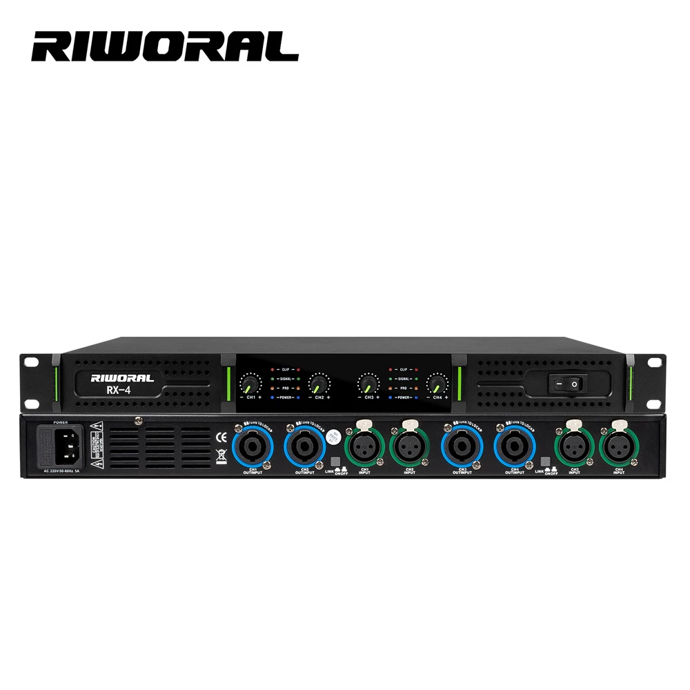 RX-4 Amplificatore audio video stereo professionale a 4 canali da 800 Watt per performance sul palco