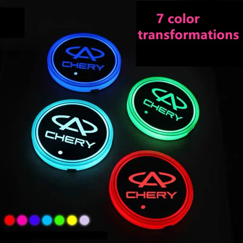 2PCS Car Luminous Water Cup Coaster 7 Colorful Led Atmosphere Light For Chery Tiggo 8 Arrizo 5 Pro GX 5X EQ7 Tiggo 7 Pro