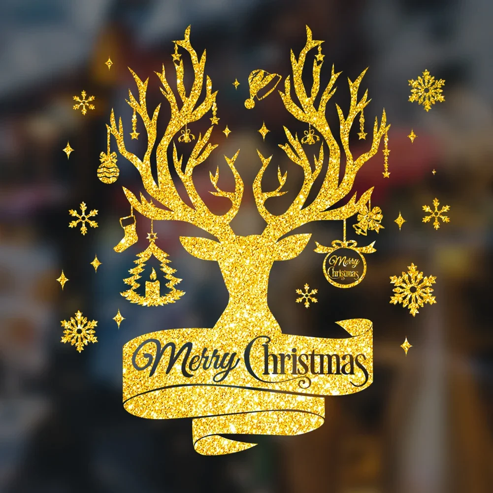 Xmas Sticker Christmas Sticker Glass Sticker Decoration Environmentally Friendly Golden High-quality Removable