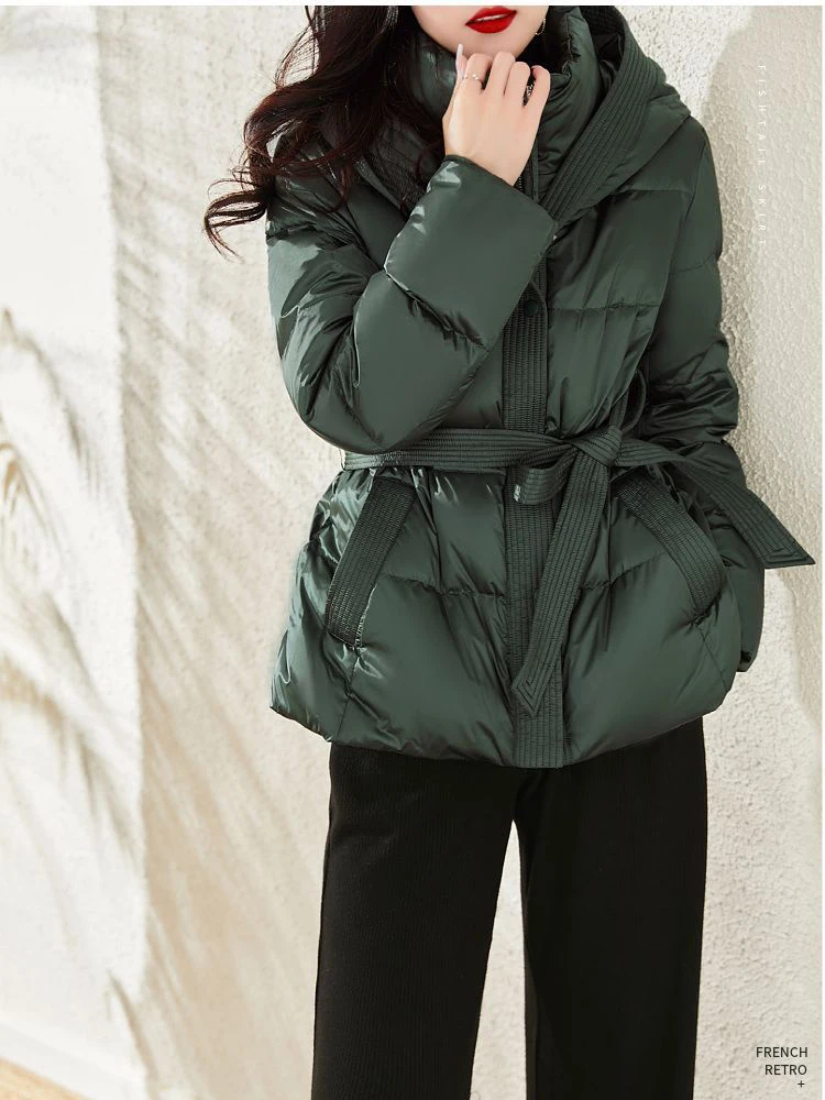 KBAT Inverno das Mulheres jaquetas Quentes Casaco Casual Feminino Puffer Jacket com um cinto com capuz Parkas Sobretudo