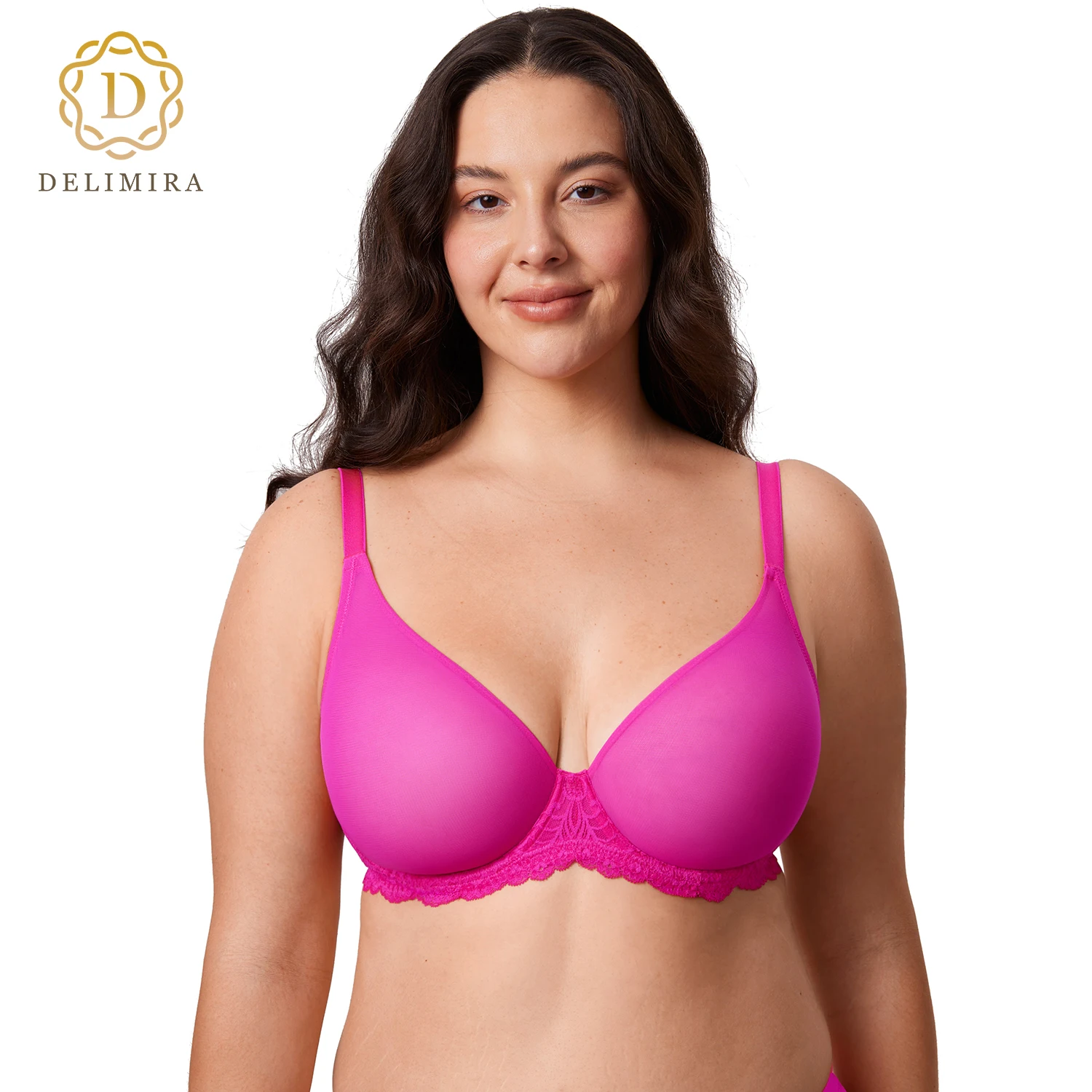 

DELIMIRA Women's Sheer Bra Plus Size Sexy See Through Full Coverage Underwire Unlined Mesh Bras