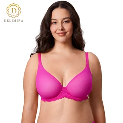 DELIMIRA-Sujetador transparente para mujer, ropa interior de malla sin forro, cobertura completa, Sexy, talla grande