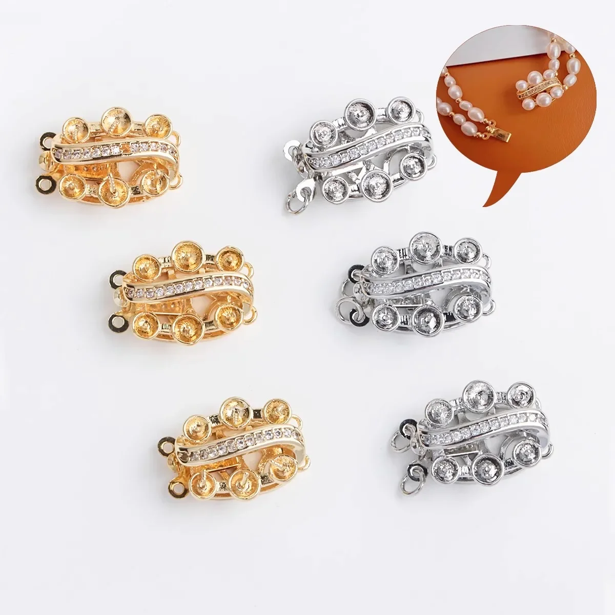 14K Plated Real Gold Double Row Plug-in Button Head Pearl Bracelet Necklace Connecting Buckle DIY Jewelry Accessories