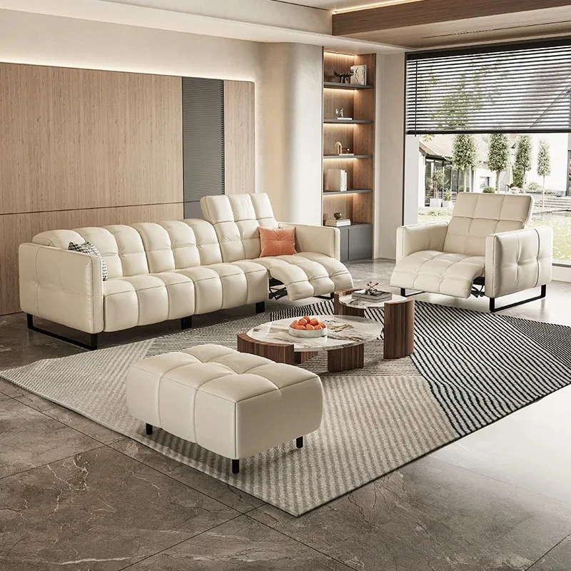 Electric leather combination small apartment living room space function cabin sofa three-person intelligent control