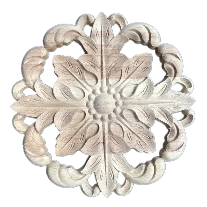 20cm Vintage Unpainted Wood Carved Corner Onlay Applique Frame for Home Furniture Accessories Wall Cabinet Door Decor Crafts