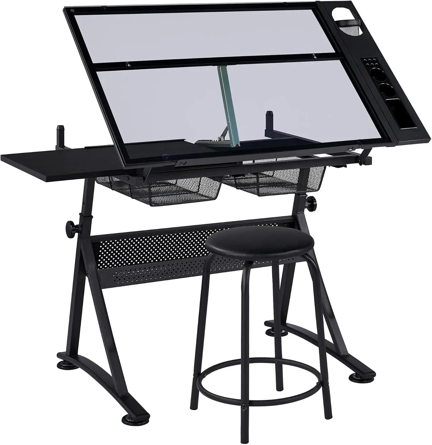 Yaheetech Drafting Table w/Stool Height Adjustable Multifunctional Art Craft Artists Desk Tilting Glass