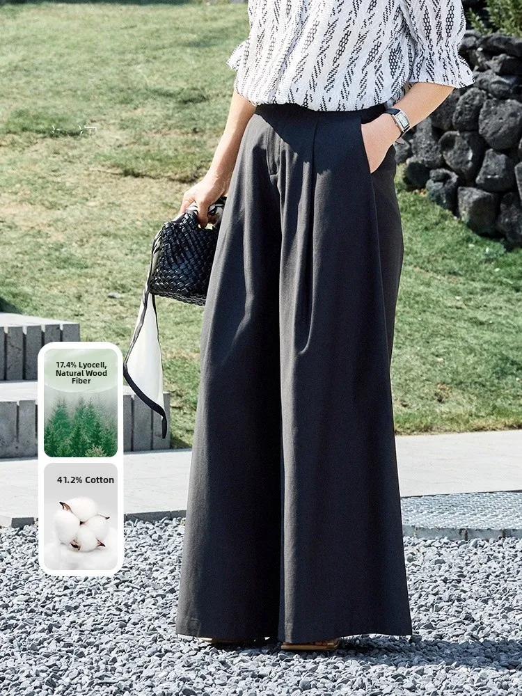 

High Waist Wide Leg Pants Middle Age Women's Summer Clothes Long Pants Casual Style Cotton Blend Lenzing Lyocell Fiber