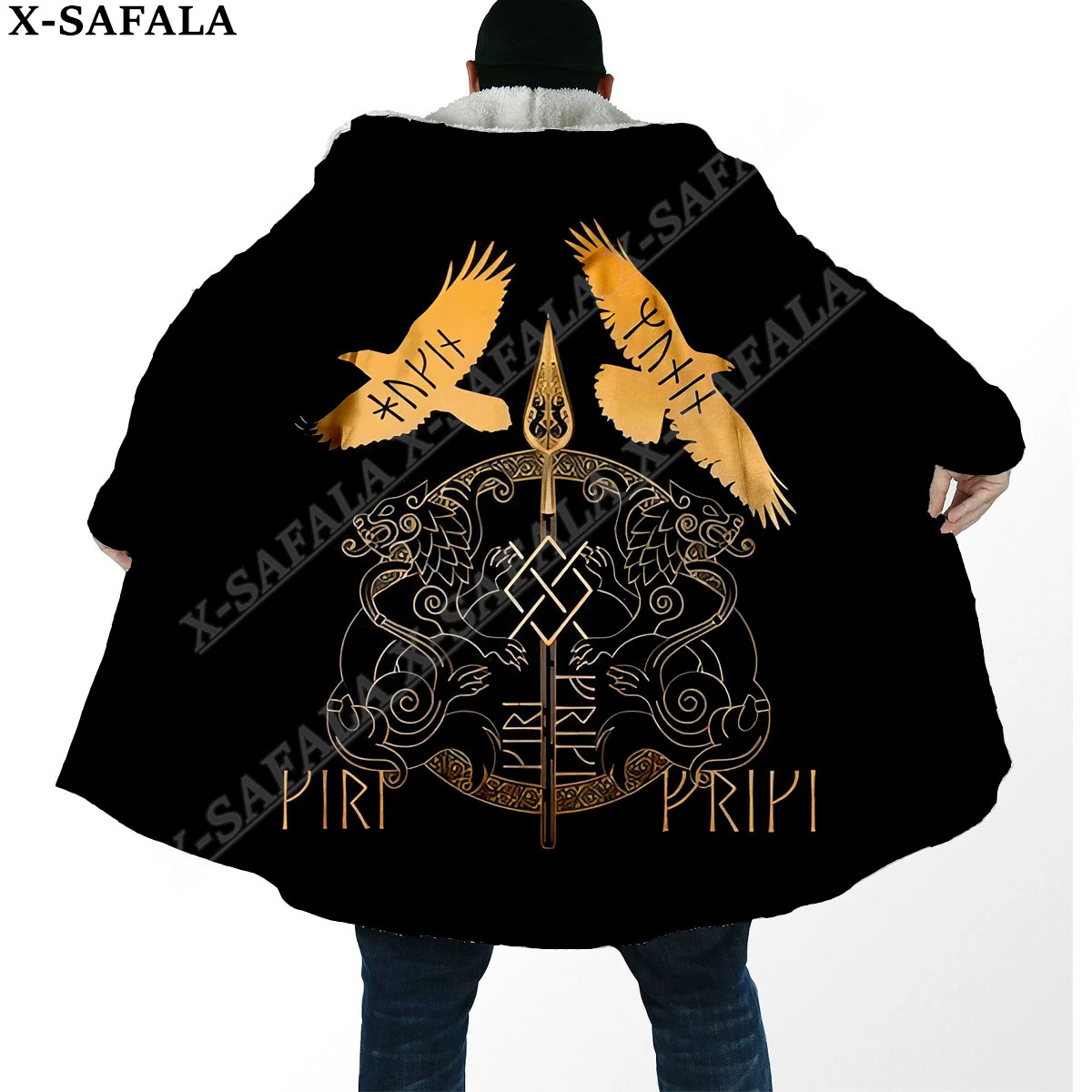 

Wolf Raven Tattoo Symbol Viking Odin Tree of Life Overcoat Coat 3D Print Thick Warm Hooded Cloak Men Windproof Fleece Unisex-3