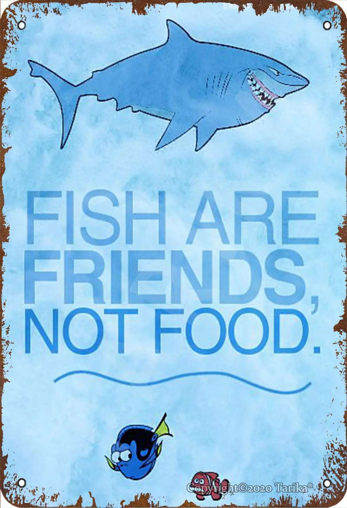 QSHPO Ocean Shark Metal Sign Fish Are Friends Not Food Tin Posters Vintage Living Room Plaque Decoration Room Cafe Home Wal sign