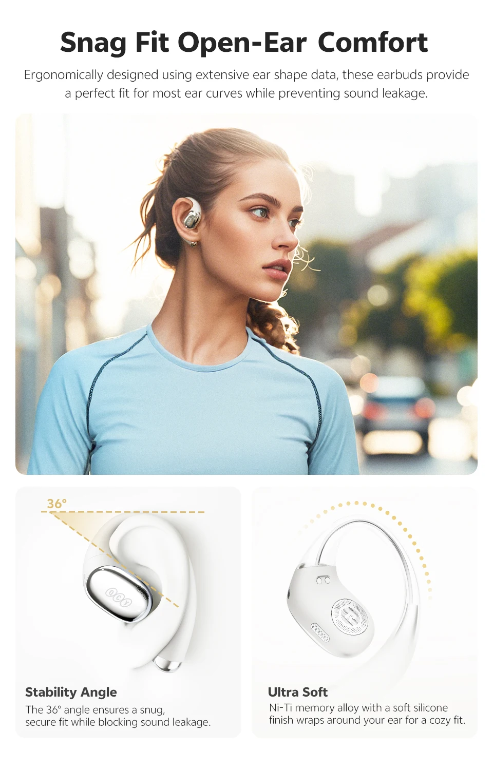 QCY Crossky R70 CT02 Open-Ear Sport Wireless-Kopfhörer Bluetooth 6.0 Hi-Res LDAC Ohrbügel Kopfhörer Drahtlose Lade-Ohrhörer 52 Stunden – Detail 3