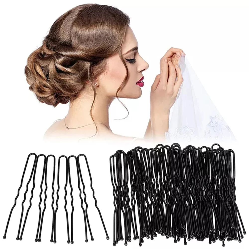 100/50Pcs 6cm Salon Hair Clip Waved U Shaped Pins Hairpin Black Metal Barrette Styling Hairstyle Tool Hair Accessories For Women