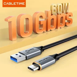 CABLETIME USB 3.2 to USB C 3A Cable 10Gbps PVC Fast Data Transmission QC 3.0 60W Braided Wire for Smart Phone SSD Enclosure C440