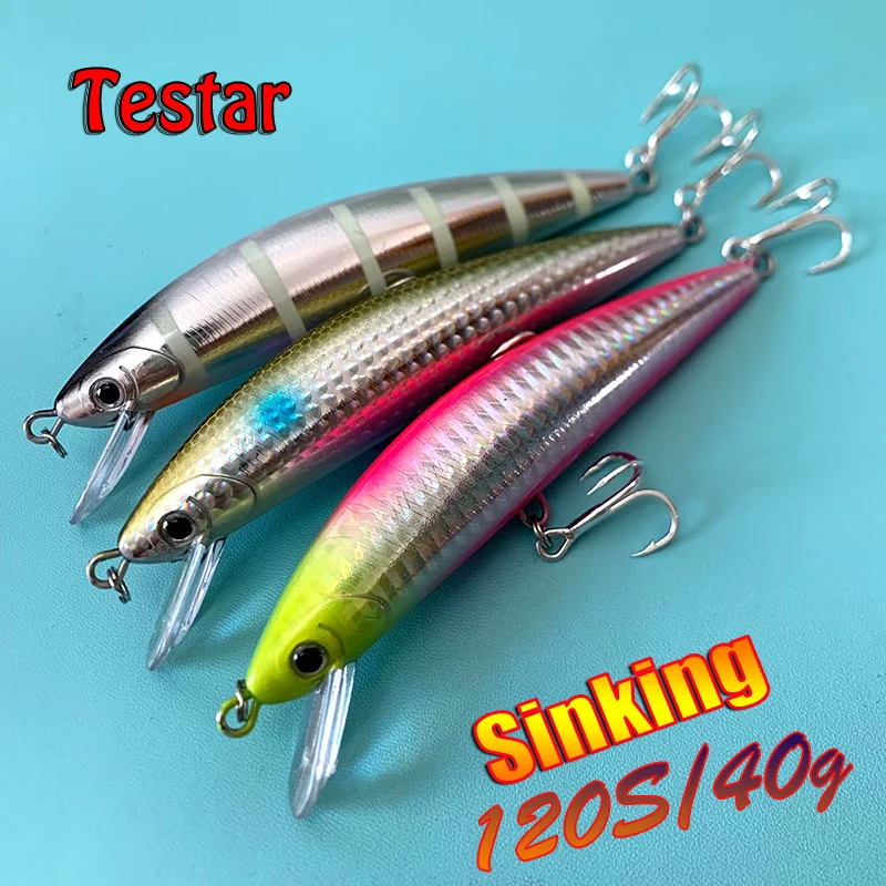 Testar Trolling Sinking Minnow Bait 120mm 40g Boat Fishing Inshore Long Casting Jerkbait Wobblers Hard Bait for GT Tuna Pesca