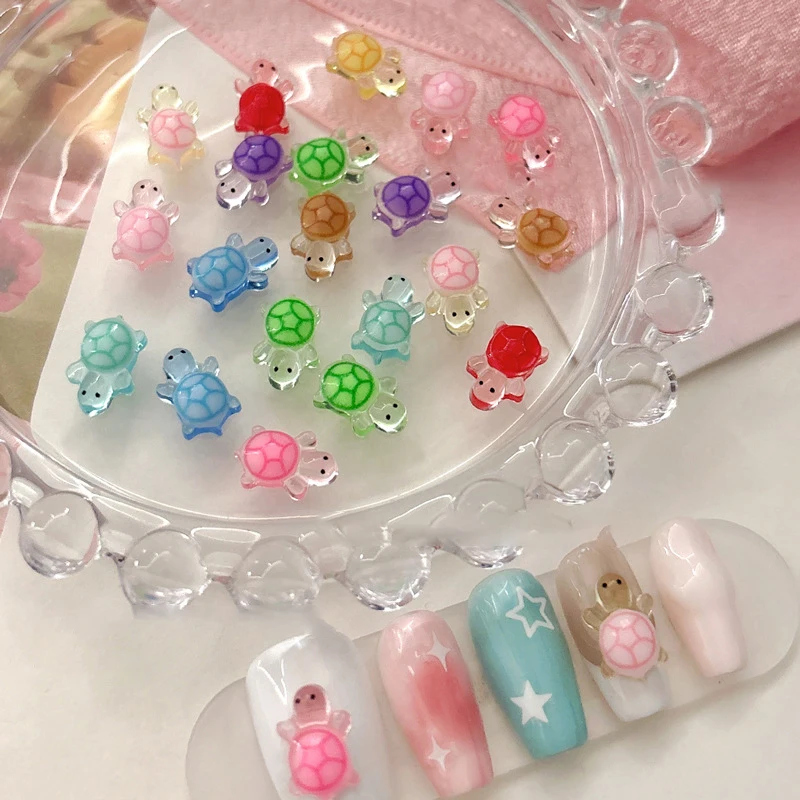 10/30 pezzi misti nail art resina cartone animato piccola tartaruga serie charms strass fai da te per unghie decorazioni 3D gioielli