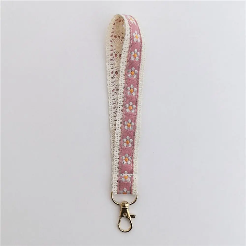 Anti-Lost Lace Wrist Strap Colourful Cloth Flower Keychain Ethnic Style Exquisite Trinket Mobile Phone Chain Bag Accessories