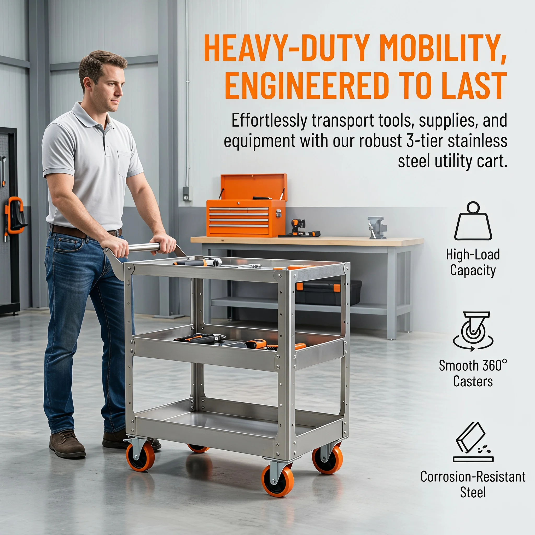 3-Tier Steel Utility Cart - 33 - Workshop Tools Trolley 评论和价格