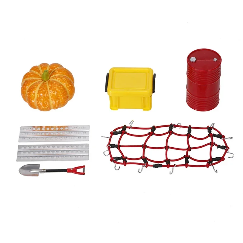 6 in 1 Big Oil Tank Storage Box Simulated Pumpkin Shovel Aluminum Self-Help Boards Luggage Net for Traxxas Redcat Rc4wd SCX10