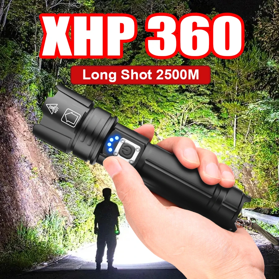 XHP360 Flashlight High power LED flashlight Mobile Power Rechargeabl Lantern Outdoor Waterproof Torch Camping Working Lamp