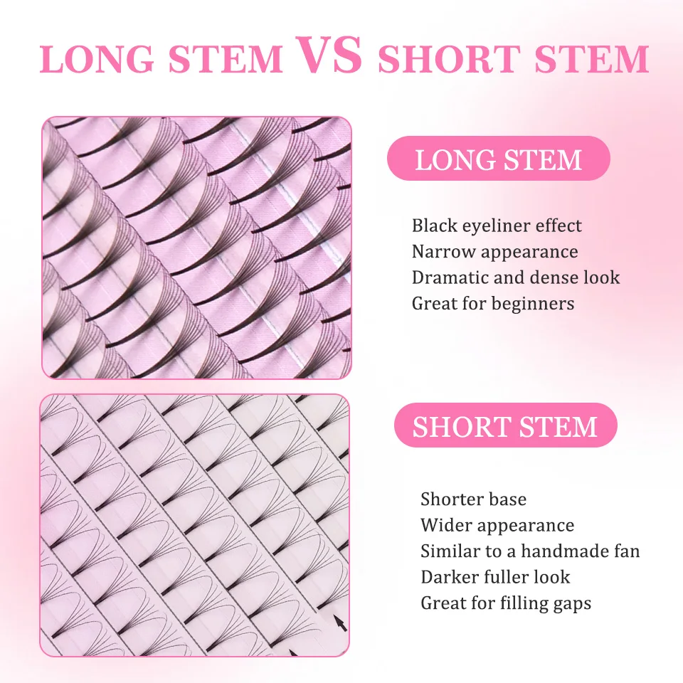 AGUUD Short Stem Premade Lash Fans 3D/4D/5D/6D Long Stem Russian Volume Eyelash Fanning for Professional Extension Faux Mink