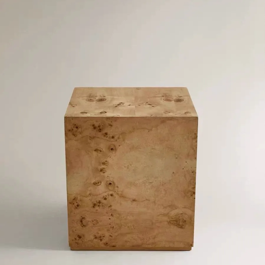 Log-style cubic-shaped side table, bedside table, small coffee table, decorative item view 3