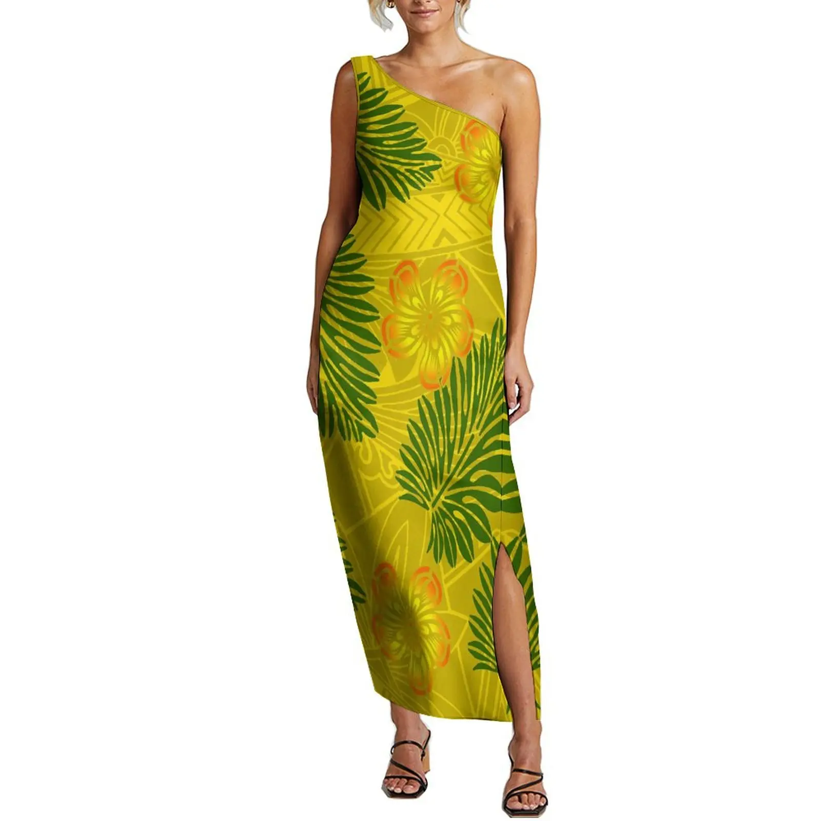 Women'S Sleeveless Dress Polynesian Floral Print Hawaiian Pattern Slim Slit Sexy Dress 2024 New Model