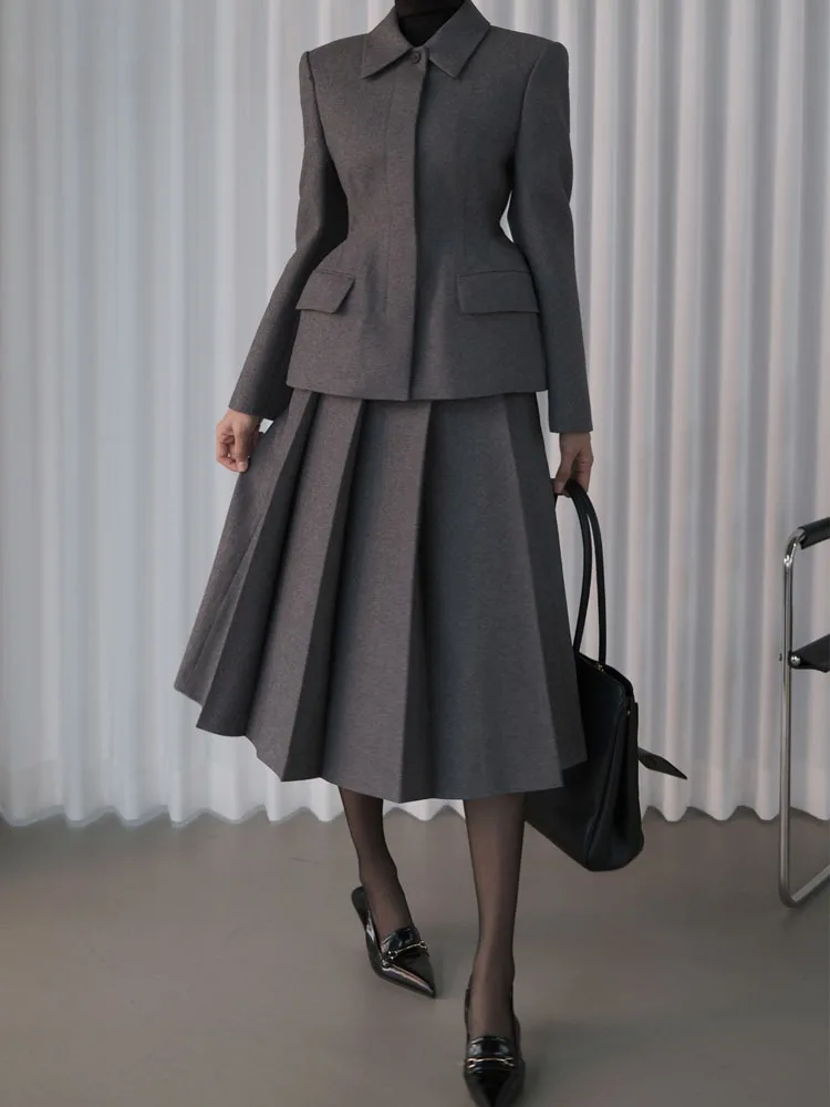 

Faionable High Waist Suit Set Women's Winter Woolen Jaet And f Skirt Ensemble Commute Sle Suitable for Various Occas...