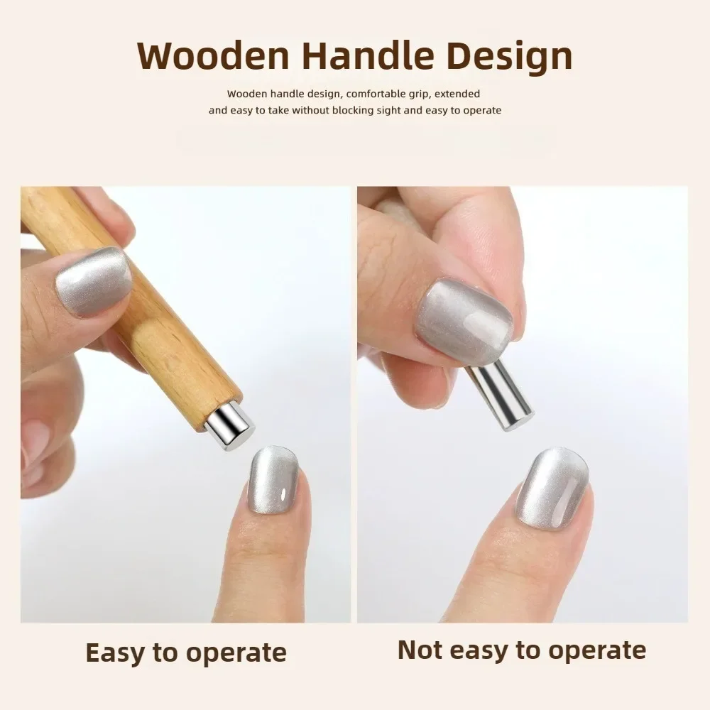 Bâton magnétique pour ongles, tige magnétique œil de chat, manche en bois, outils magnétiques cylindriques pour Gel UV, outils de manucure à Double extrémité pour Nail Art