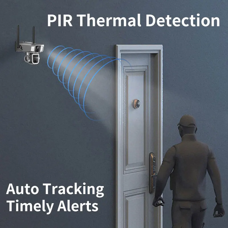 Caméra de surveillance solaire IP WiFi 4G HD 4MP/1440p, dispositif de sécurité domestique sans fil, babyphone vidéo, avec triple objectif, n'aime x10, détection humaine par IA, version complète