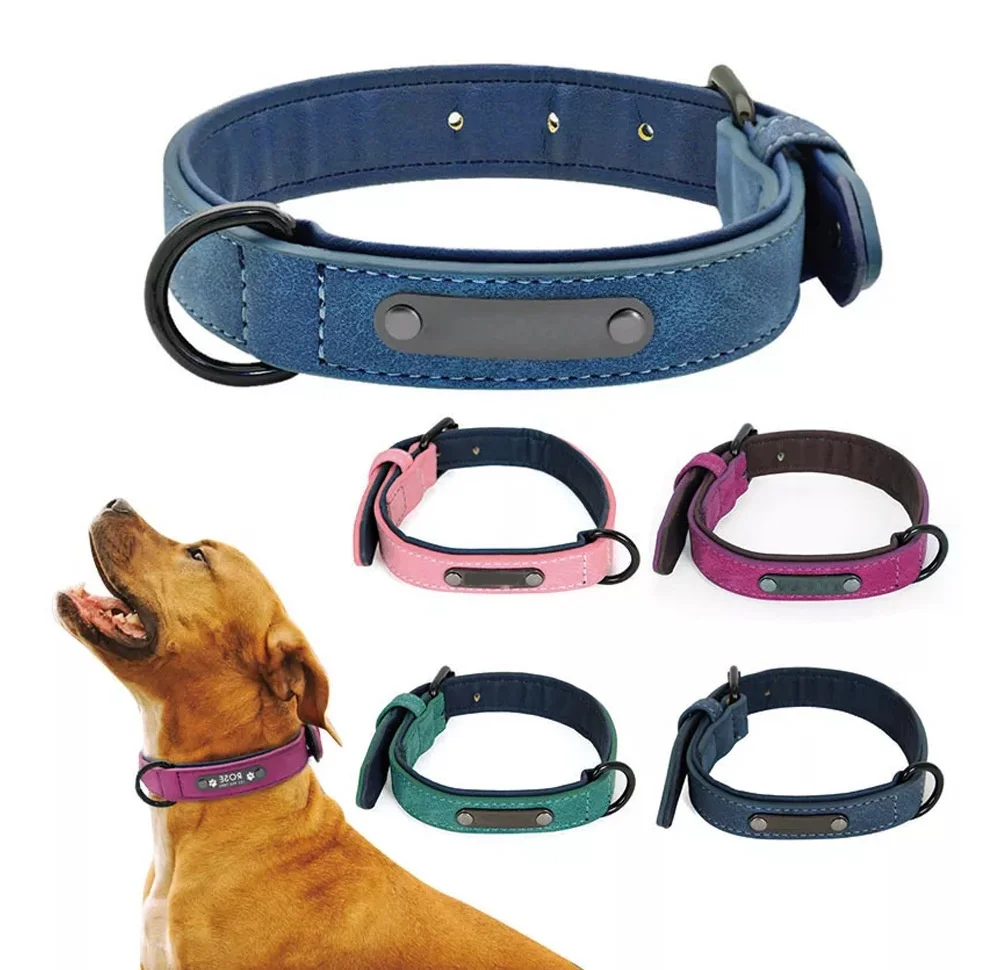 Personalisierte Namens-ID-Tags für Hundehalsbänder, individueller Textname, PU-Leder-Hundehalsband für kleine, mittelgroße und große Hunde, Pitbull, Bulldogge, Beagle – Detail 7