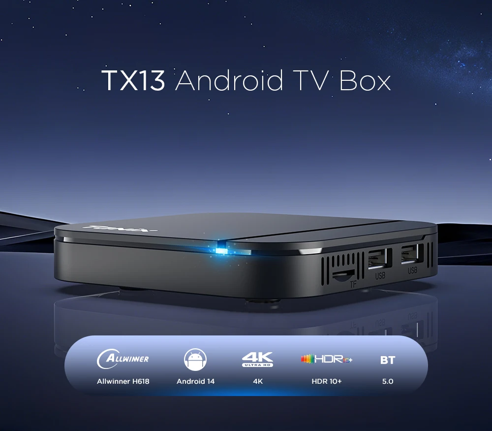 Tanix TX13 Smart TV Box Android 14 AIIwinner H618 مع 2GB 16GB يدعم H.265 AV1 Dual Wifi HDR 10+ صندوق فك التشفير لمشغل الوسائط