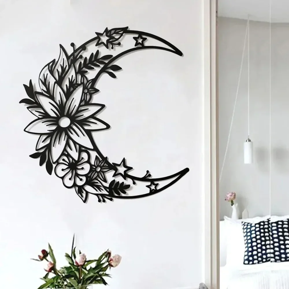 Brand Butterfly Metal Wall Art Boho Black Flower Decor For Bedroom Living Room Hanging
