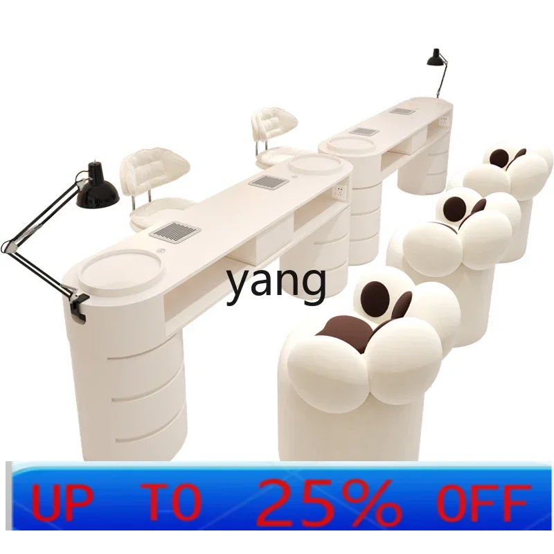 LH Cream Wind Vacuum Cleaner Nail Art Table and Chair Set with Sockets Single Double Three Full Set Nail Art Table