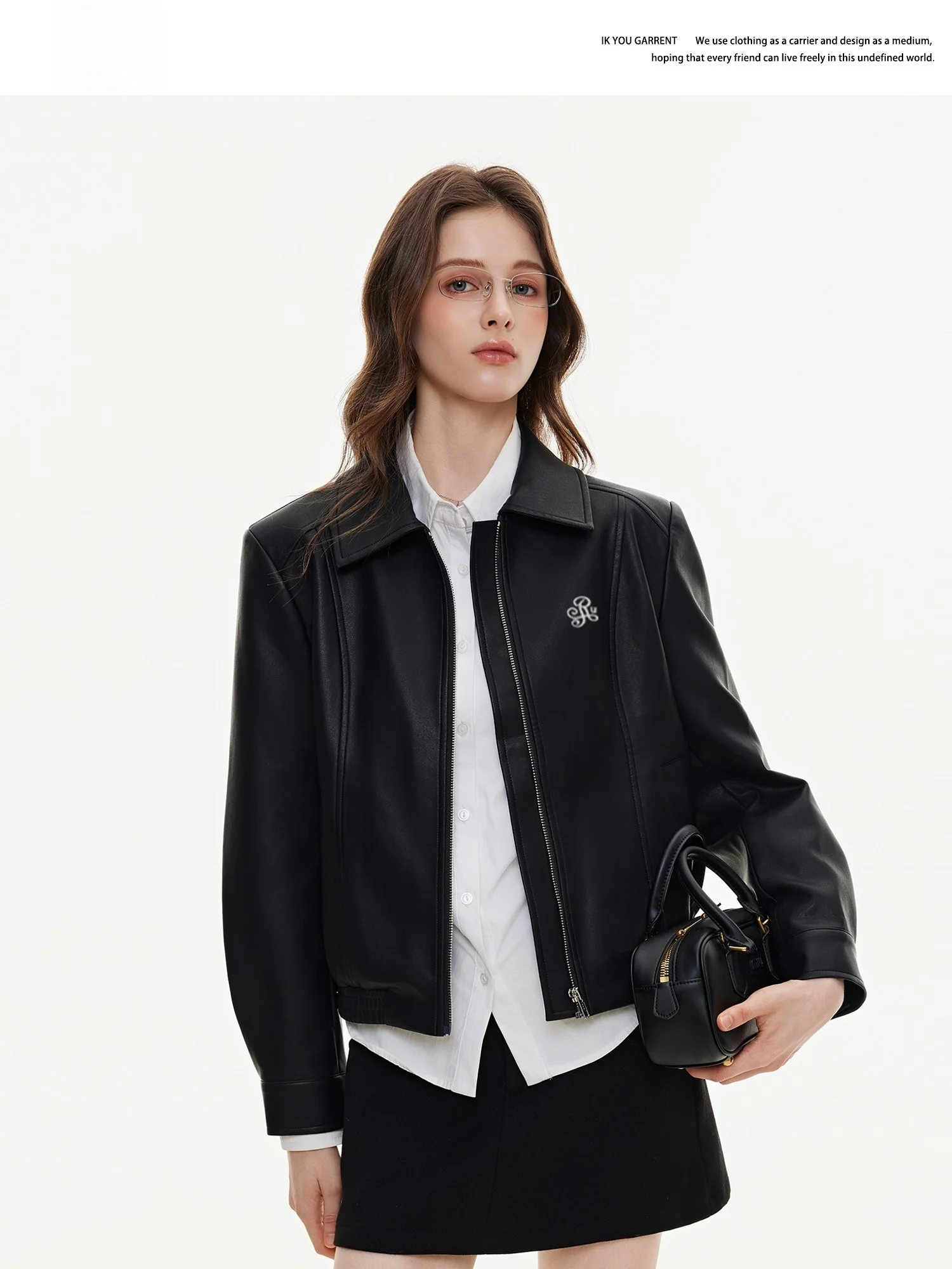 Bla Embroidered ort Biker Jaet Women's Simple Sle PU Leather Coat Spring Autumn New Arrival Ikyou Neutral Fit Long Sl...