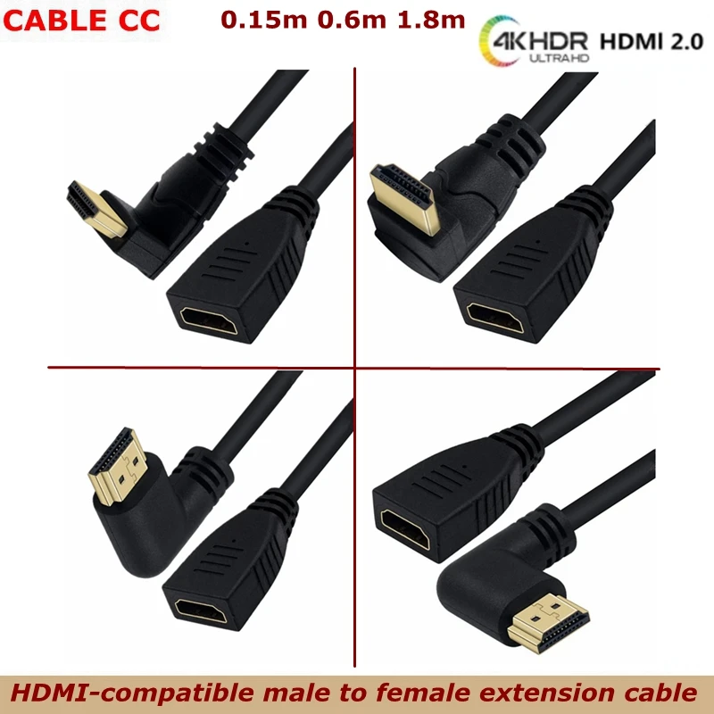 

New HDMI-compatible Male to Female 90 Degree 2.0v Extension Cable 4K * 2K 60HZ, Used for HD TV LCD Notebook PS3 Projector