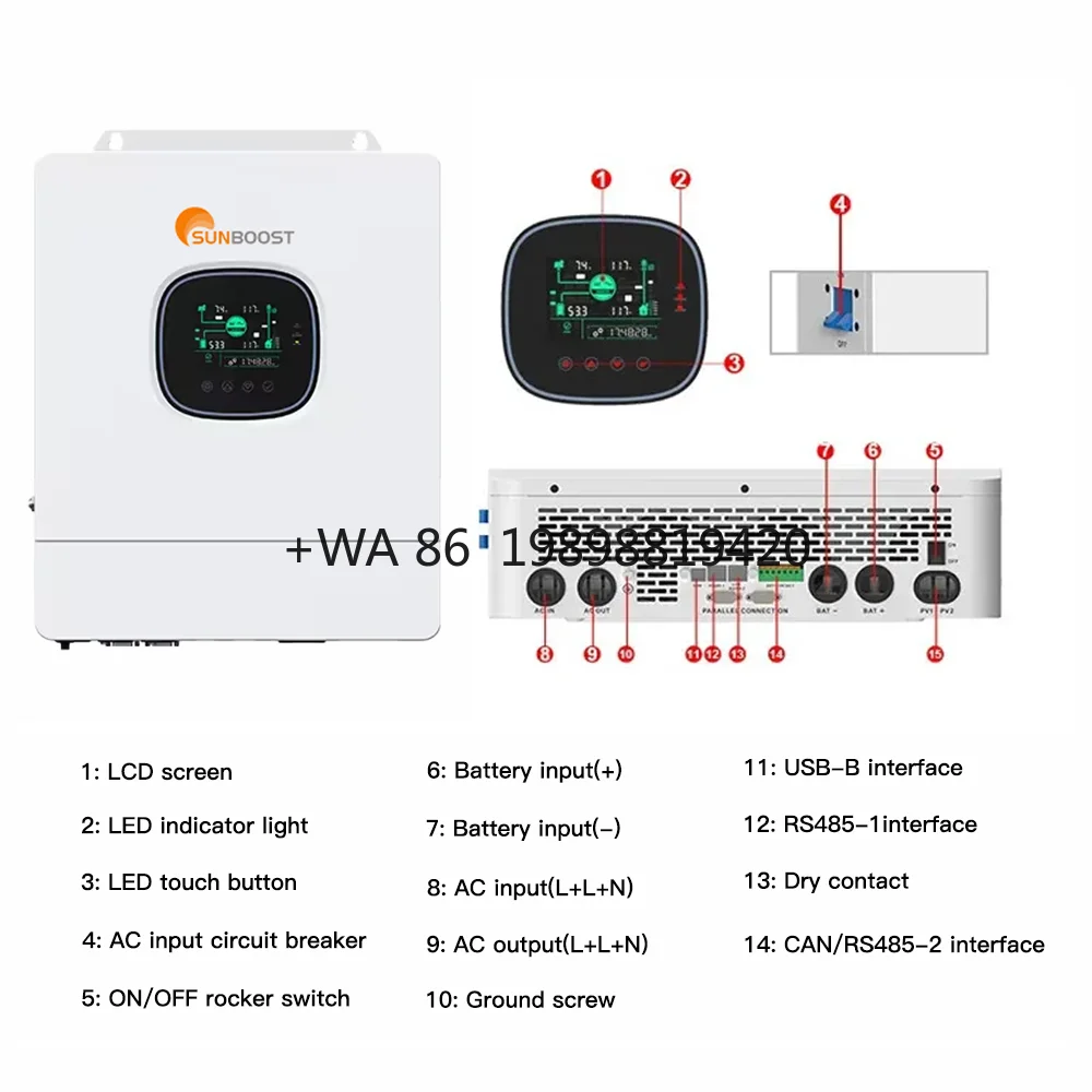 

48V Battery 5KW 10KW 30KW Parallel Hybrid on Off Grid 120V Split Phase DC/AC MPPT String China Solar Panel Inverter