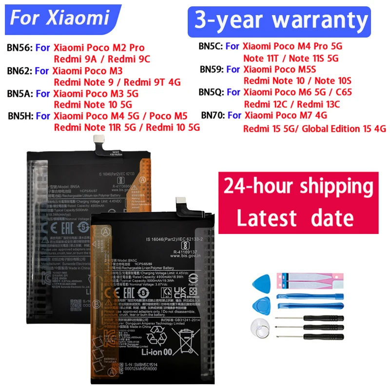 2026 Years Original BN5A BN62 BN59 Battery For Xiaomi Poco M5 M4 M3 M2 Redmi Note 11R 11T 11S 9 9A 9C 9T 10 10S 15 5G 4G Pro