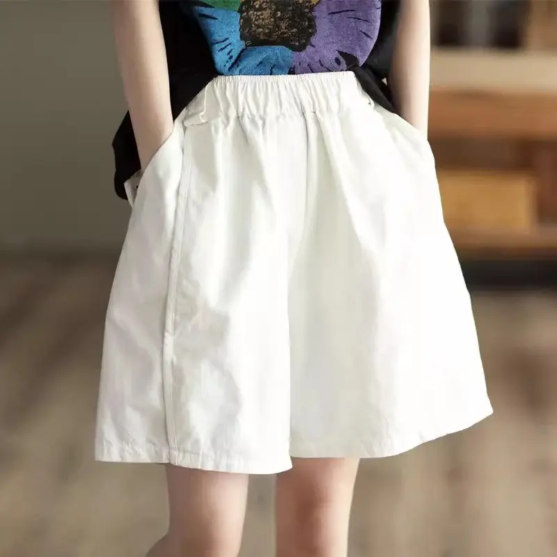 2025 여성 캐주얼 하이 웨이스트 루즈 코튼 린넨 반바지(포켓 포함) - 솔리드 컬러 통기성 자른 여름 반바지 G150