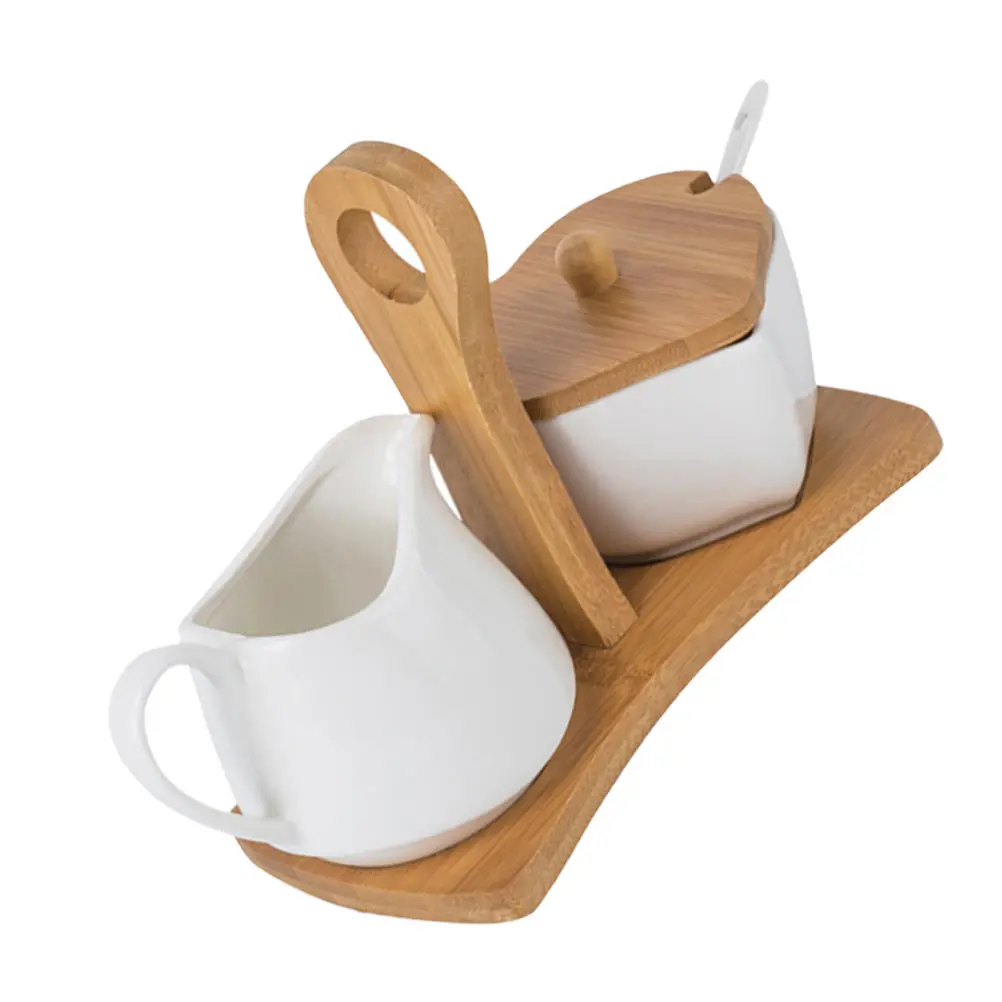 

1Set Ceramic Sugar Jug Milk Pot Seasoning Storage Pot Tray Spoon Elegant Kitchen Supplies Set Ceramic Sugar Jug