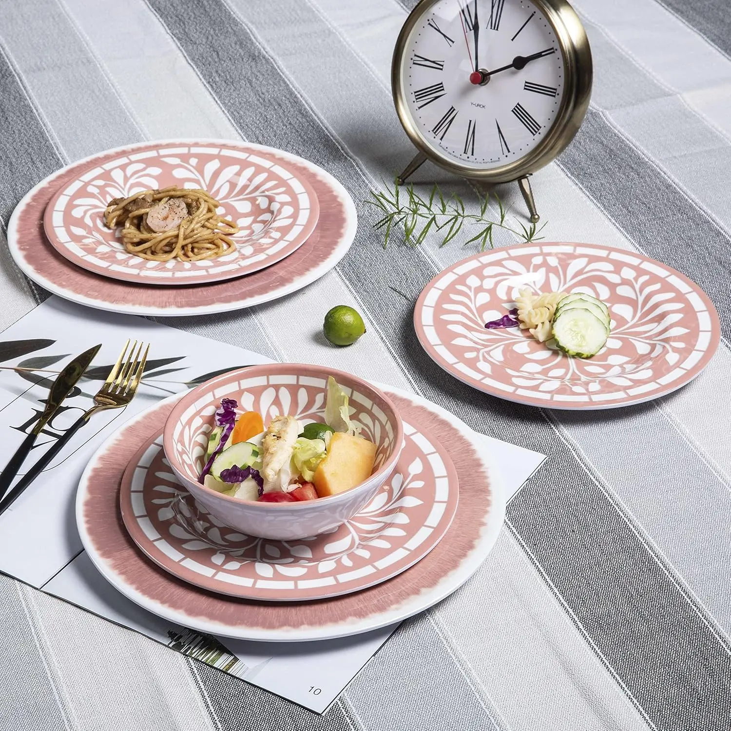 

Melamine Dinnerware Sets - 12 Pcs Plates and Bowls Set,Unbreakable Dinner Dishes Set for 4,Lightweight, Dishwasher Safe, BPA Fre