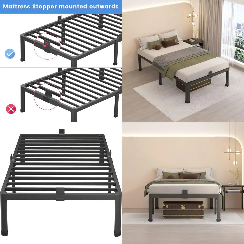 

18 Twin Metal Bed Frame with Round Legs, Mattress Slide Protection, No Box Spring, Heavy Duty, Underbed Storage, 3000 lbs Capaci