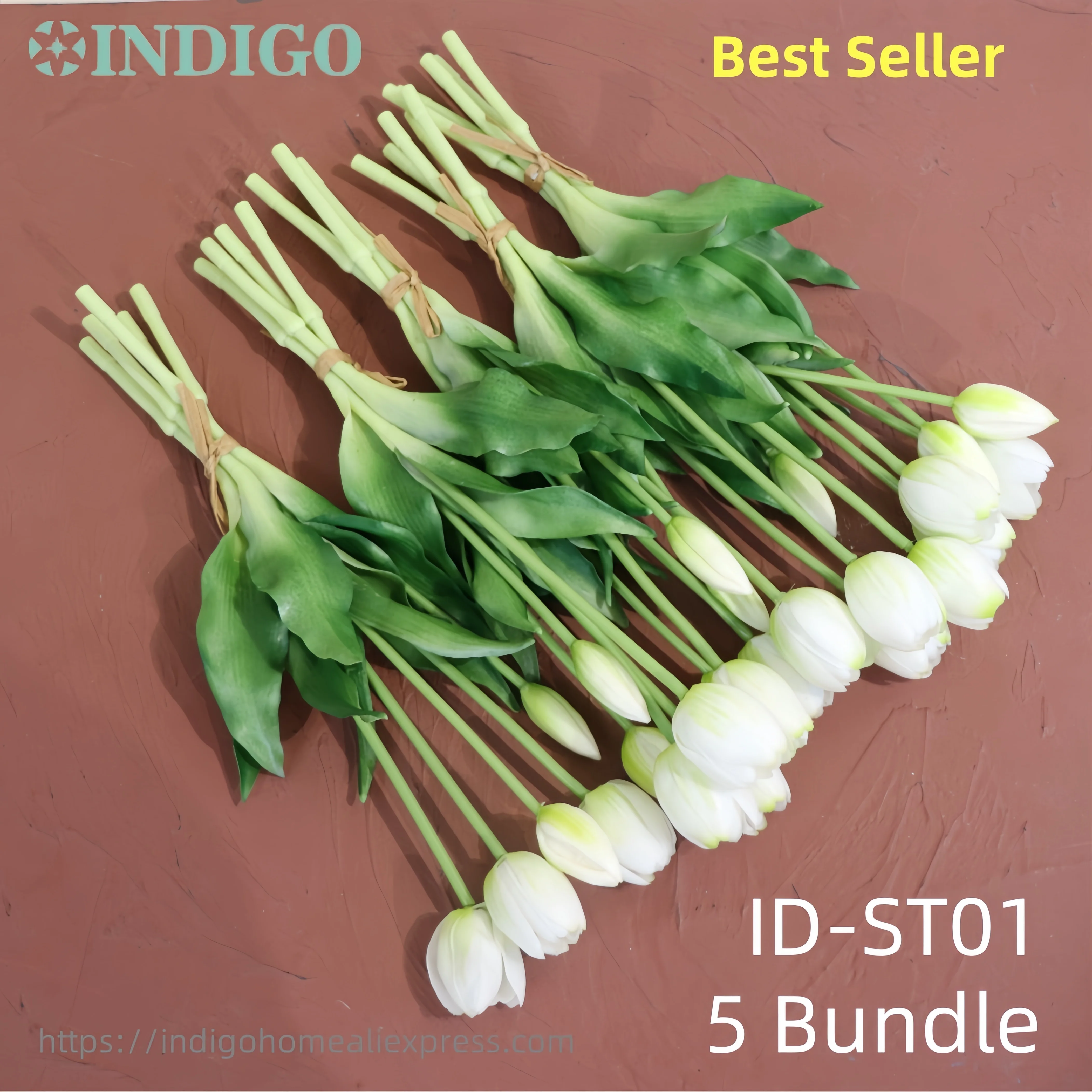 INDIGO-Tulip Bouquet,Real Touch Silicone Tulip,Artificial Flower,Home Decor,High Quality, 5 Bundles 25PCS