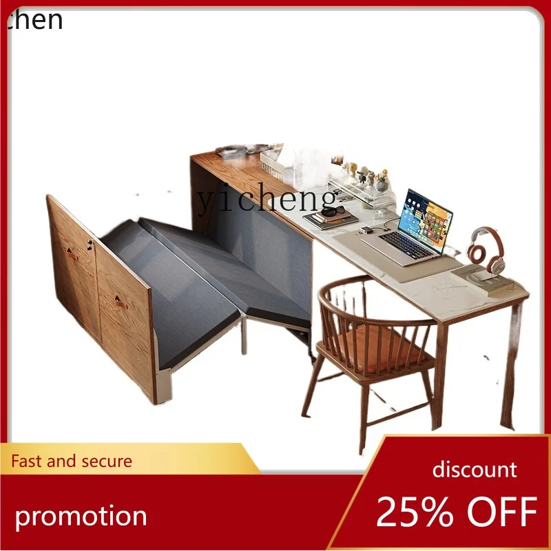 

ZML rock slab solid wood desk corner retractable study desk integrated folding invisible bed
